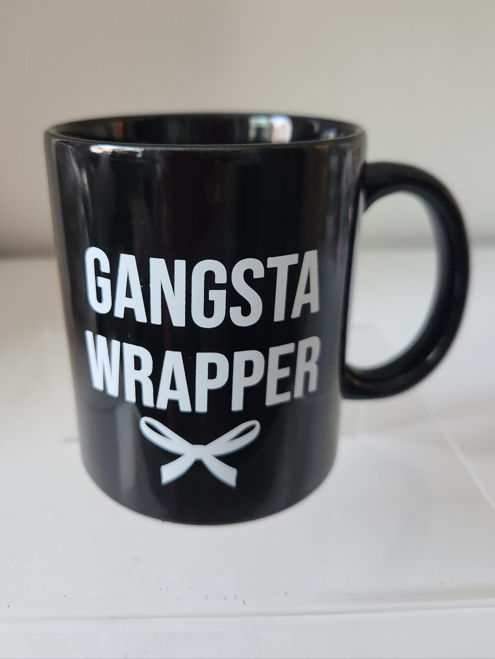 Gangsta Wrapper Black Ceramic Mug - Bold White Text 12 Oz